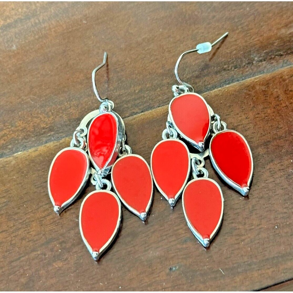 Red‎ Dangle Chandelier Earrings Silver Tone Accent Women Jewelry